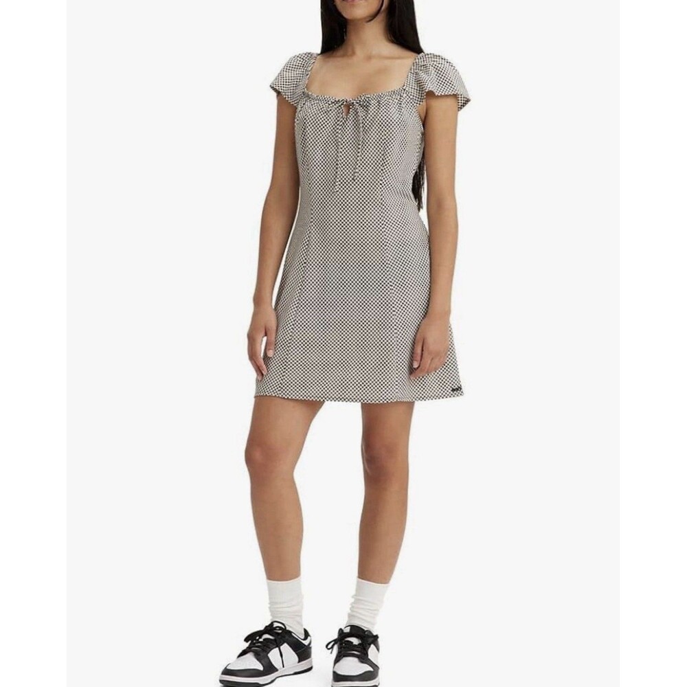 Levi's Checkered Misha Ruffle Sleeve Dress Size M Princess Seams Euro Vacation - Picture 3 of 16